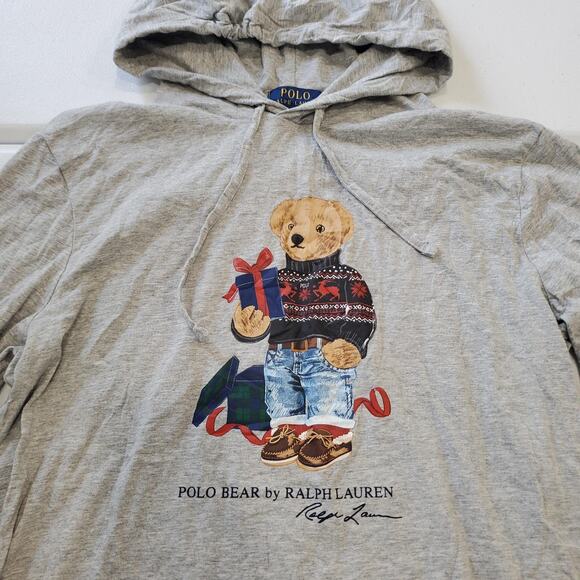 Polo Ralph Lauren Polo Bear Hoodie Tee Mens Medium Graphic Long Sleeve Pullover - Picture 1 of 8